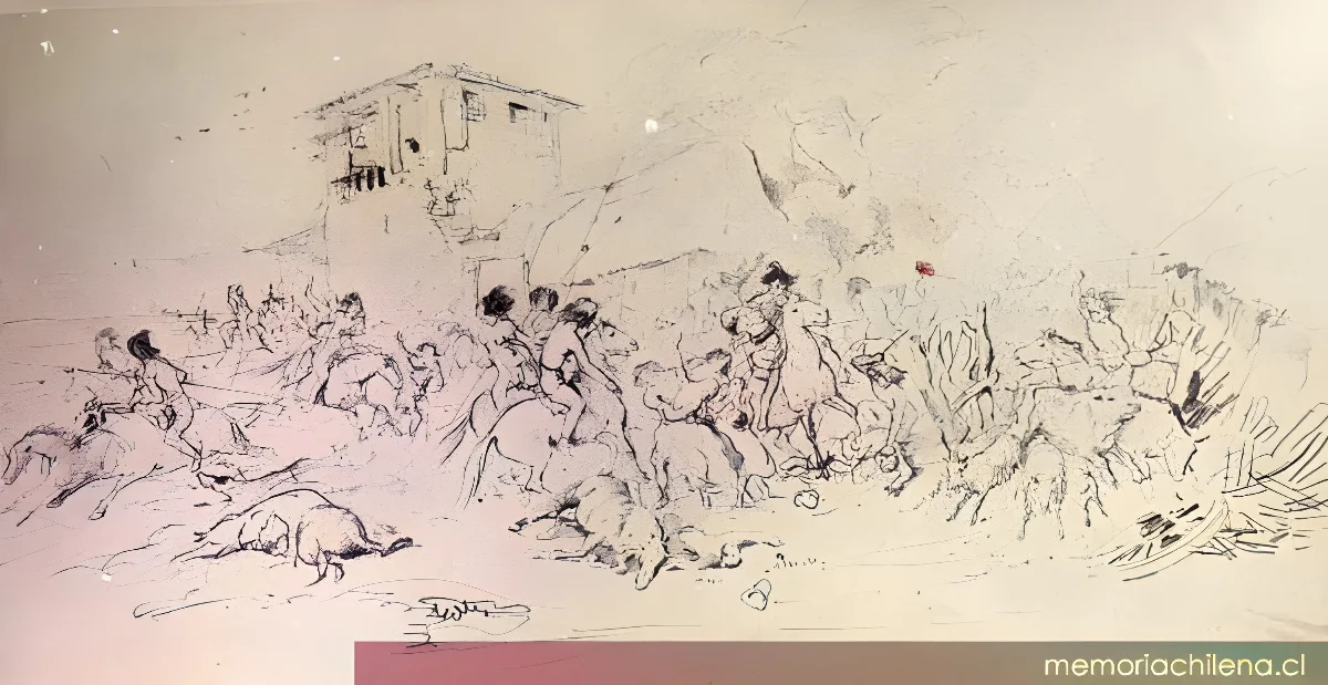 Indios asaltando caserío, entre 1834 y 1845 — 1834 | Chile de Ayer
