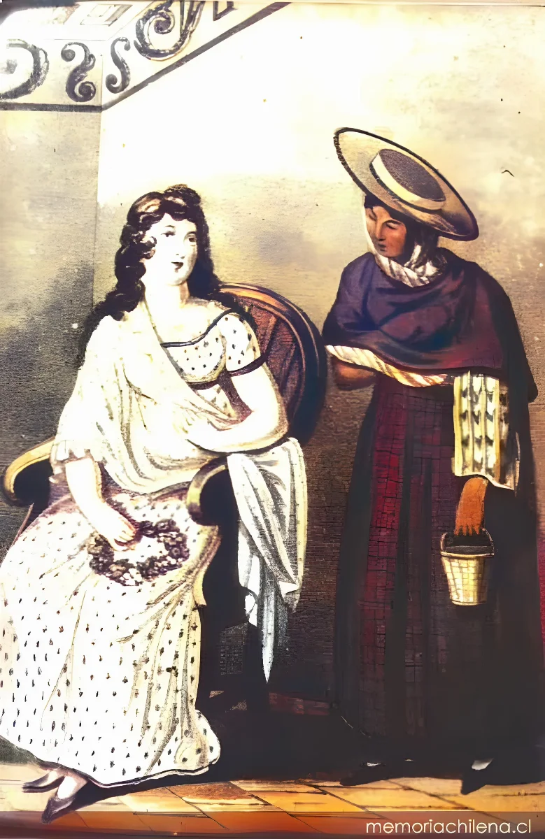 Dama de la aristocracia chilena con su mucama, siglo 19 — 1900 | Chile de Ayer