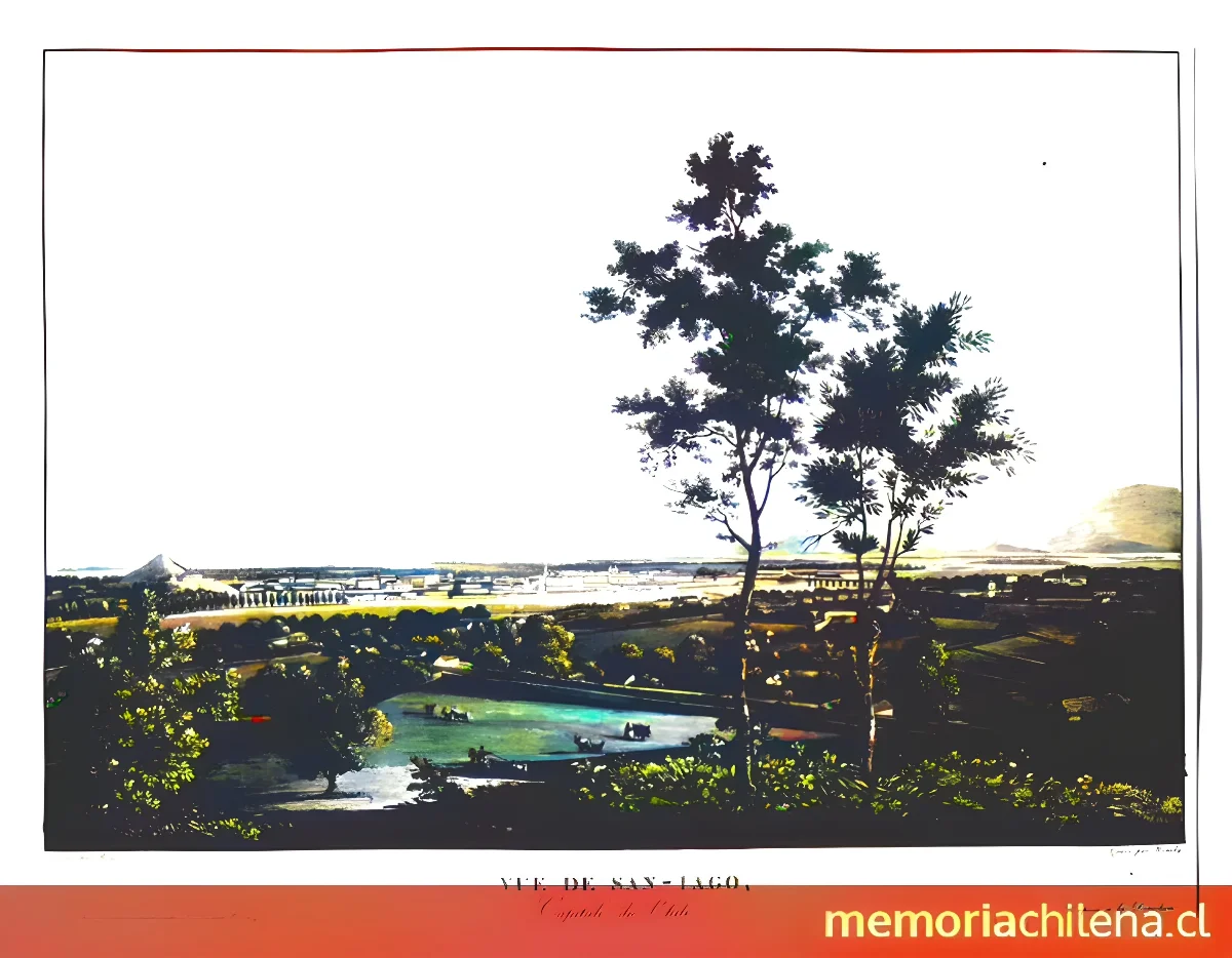 Vista de Santiago a mediados del siglo XIX — 1850 | Chile de Ayer