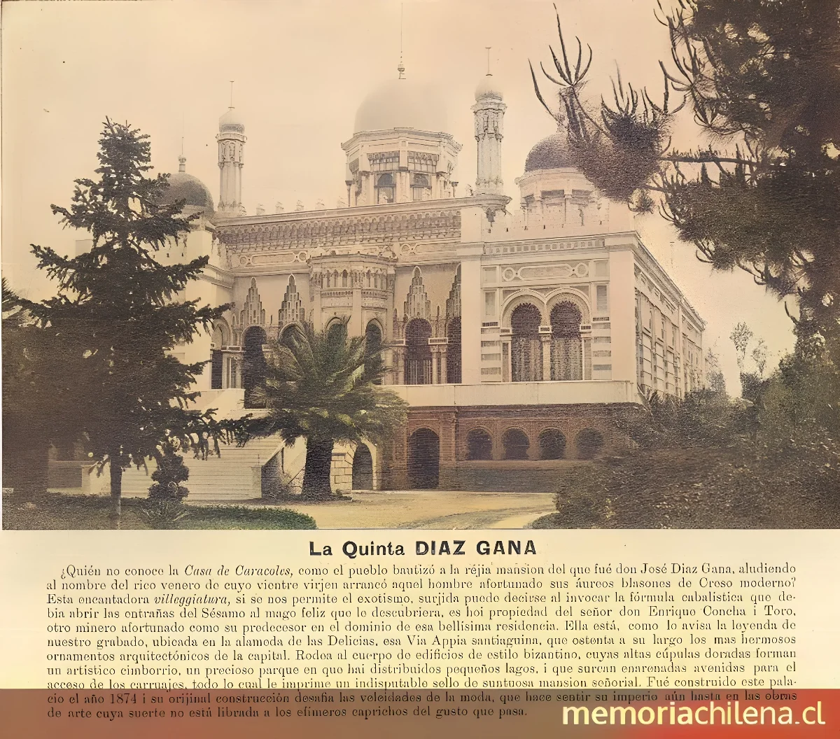 Palacio y Quinta Díaz Gana obra del arquitecto Teodoro Burchard — 1910 | Chile de Ayer