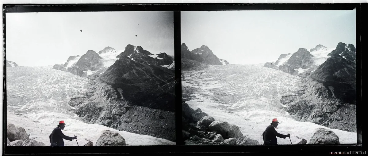 Alejandro Bertrand, caminando por el Glaciar Trient, Suiza, 1908 — 1908 | Chile de Ayer