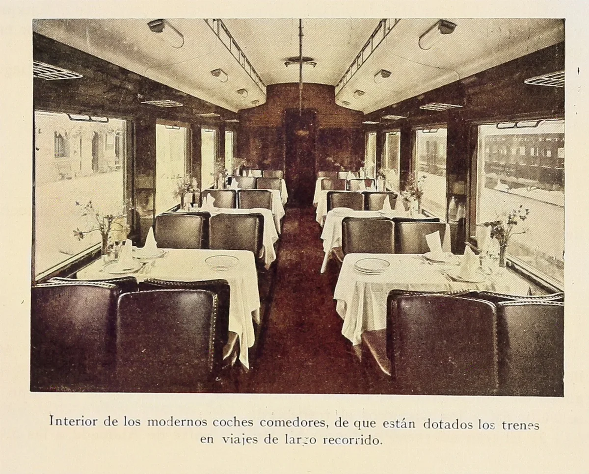 Interior de los modernos coches comedores, 1931 — 1931 | Chile de Ayer