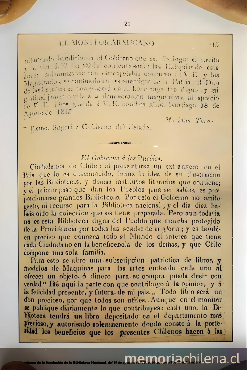 Decreto proclama, publicada en el " — 1813 | Chile de Ayer