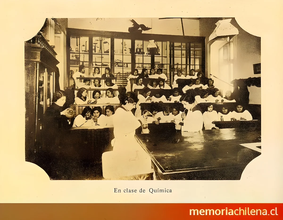 En clase de Química, hacia 1927 — 1927 | Chile de Ayer
