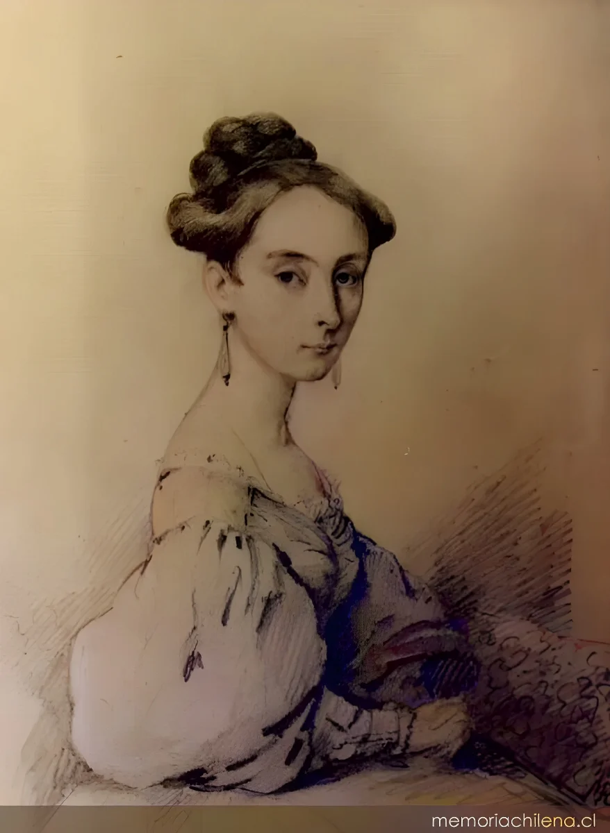 Carmen Arriagada, dibujo del retrato de medio cuerpo, hacia 1835 — 1835 | Chile de Ayer