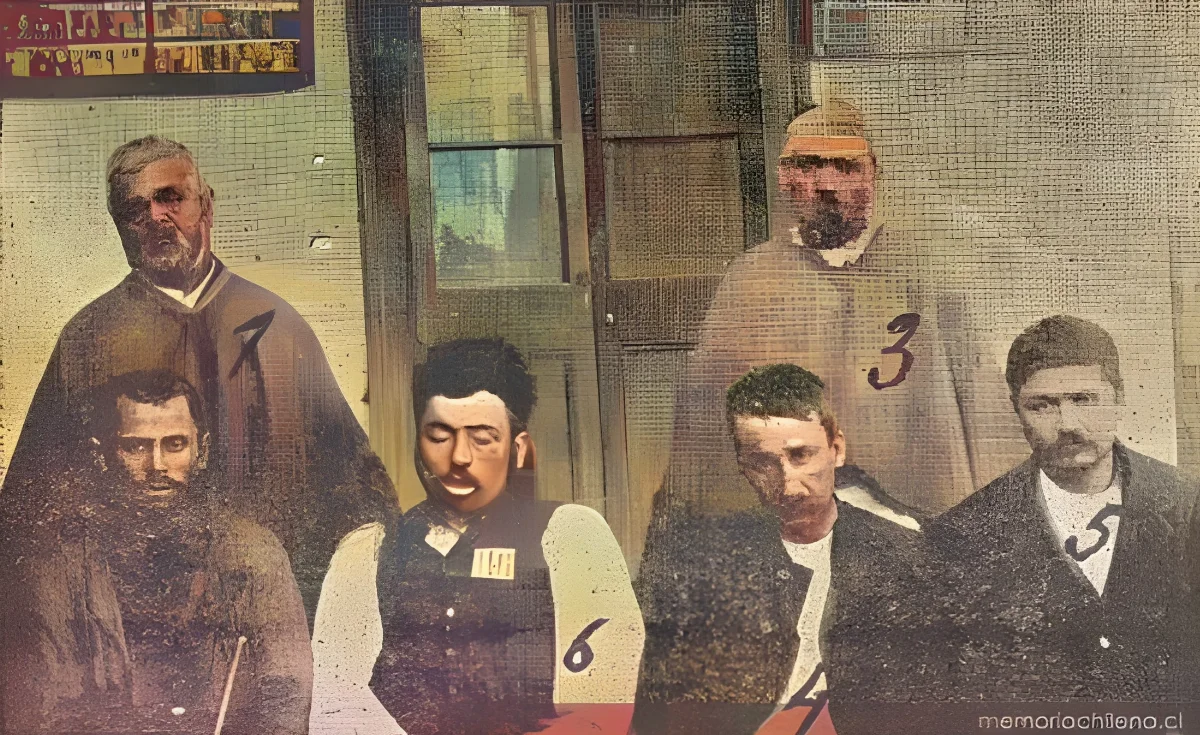 El bandido Juan de Dios López y su banda luego de ser capturados por la policía, 1903 — 1903 | Chile de Ayer