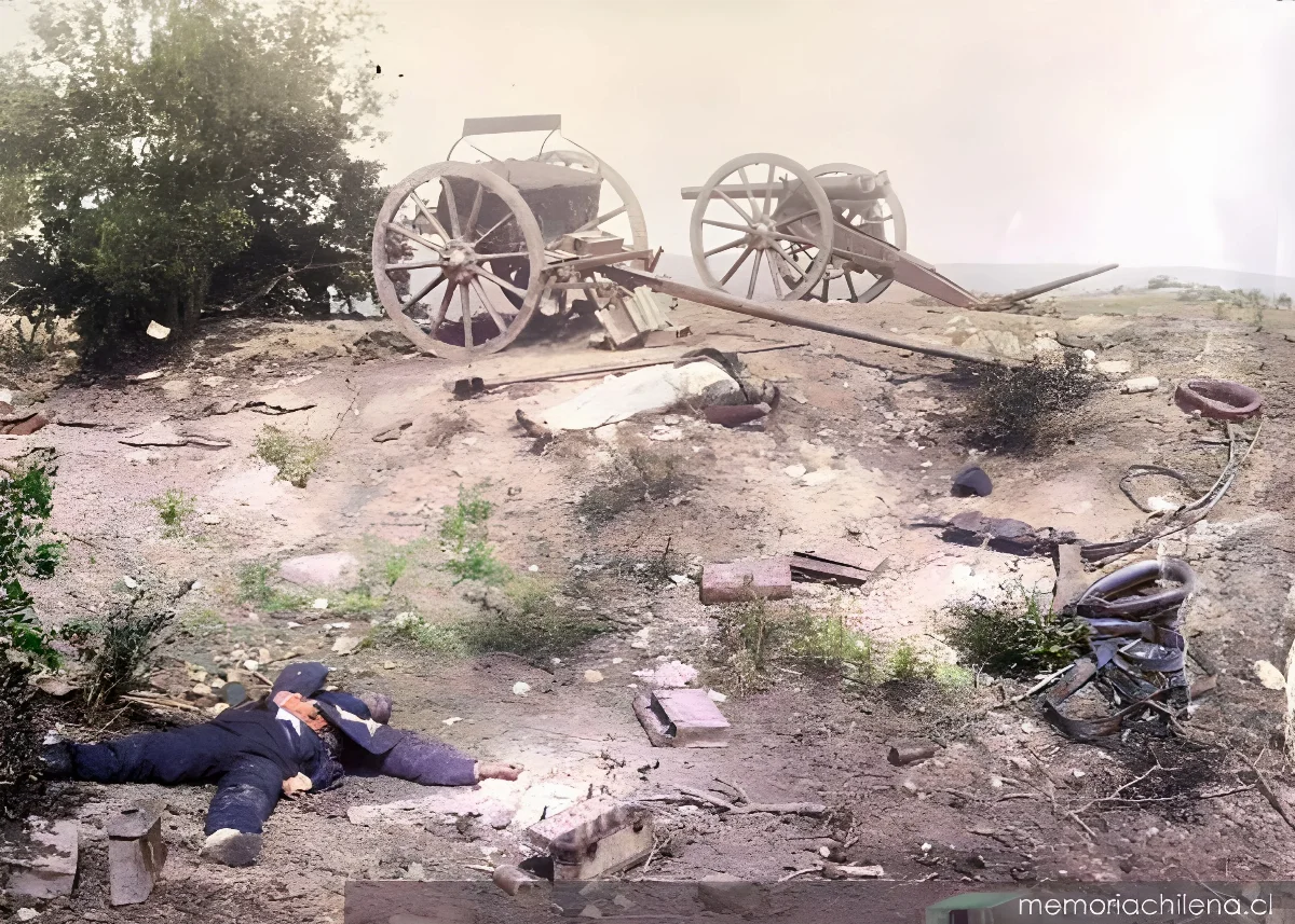 Muertos y pertrechos tras la Batalla de Placilla : 28 de agosto de 1891 — 1891 | Chile de Ayer