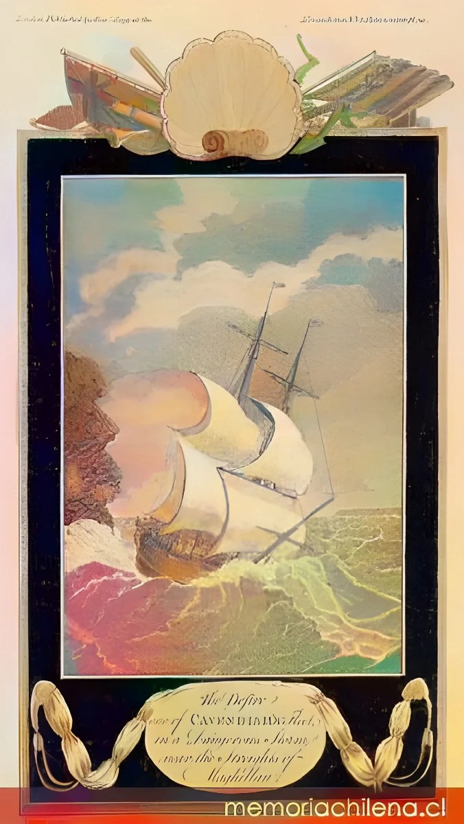 The Desire one of Cavendish's fleet in a dangerous storm near the Streight of Maghellan — 1780 | Chile de Ayer
