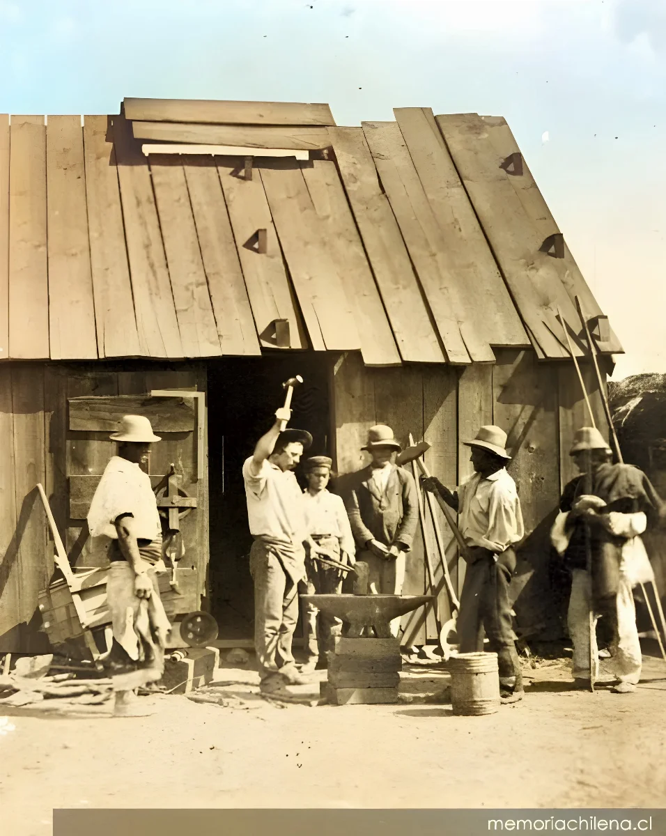 Fragua en construcción de ferrocarril de Caldera a Copiapó, 1862 — 1862 | Chile de Ayer