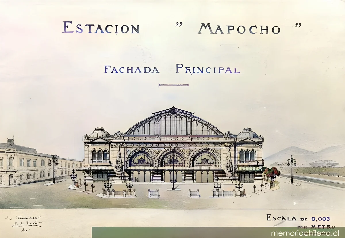 Fachada principal de Estación Mapocho, hacia 1912 — 1905 | Chile de Ayer