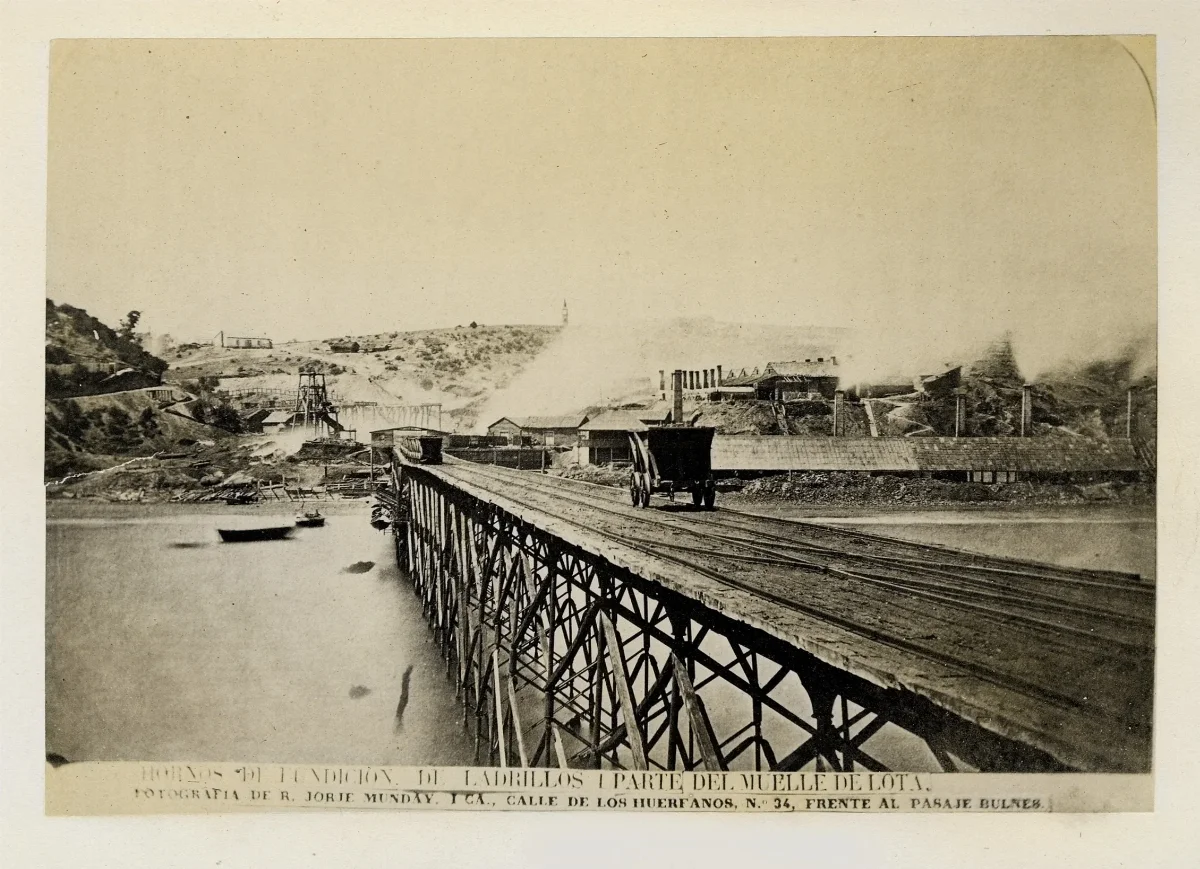 Muelle y hornos de fundición de ladrillos, Lota — 1852 | Chile de Ayer