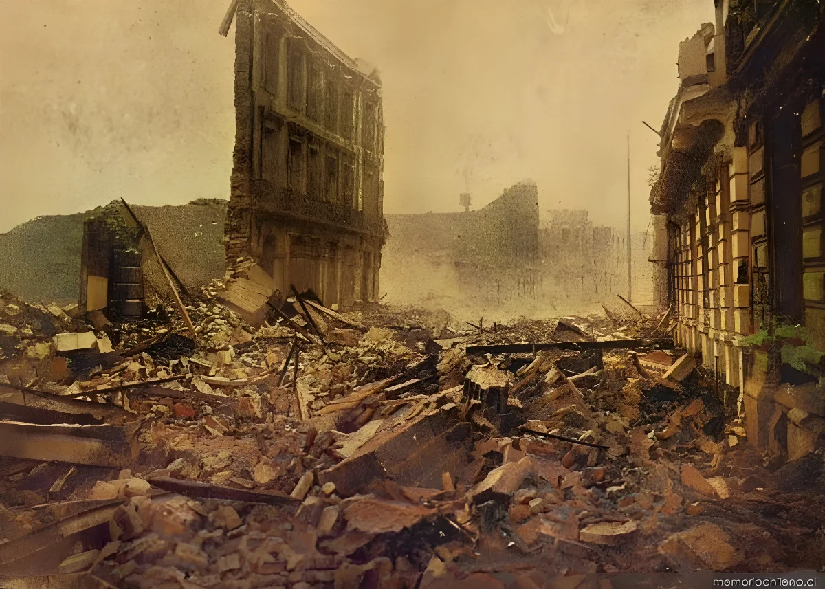 Calle Blanco esquina Edwards, Valparaíso, tras el terremoto de 1906 — 1906 | Chile de Ayer
