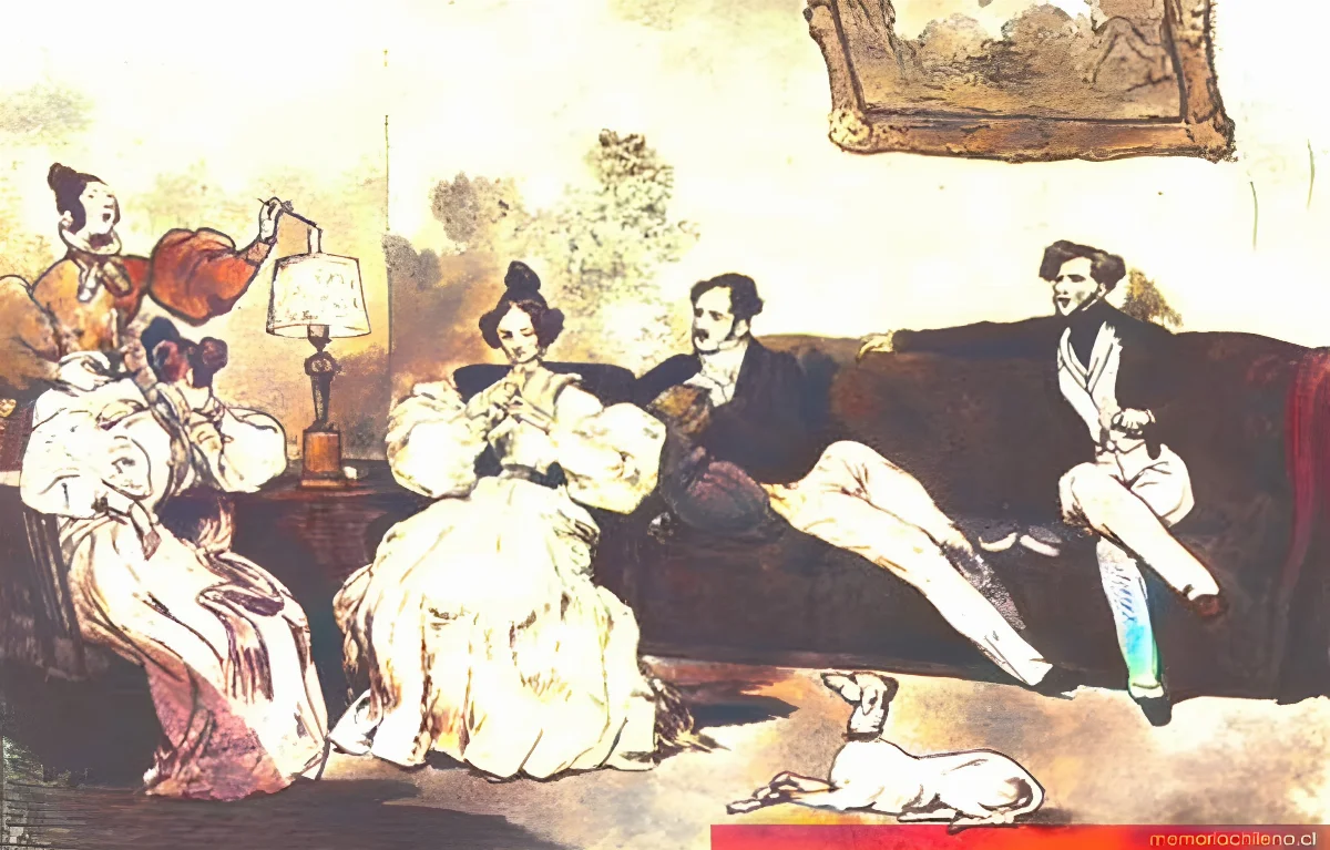 Tertulia en la casa del coronel Eduardo Gutike en Talca, 1836 — 1836 | Chile de Ayer
