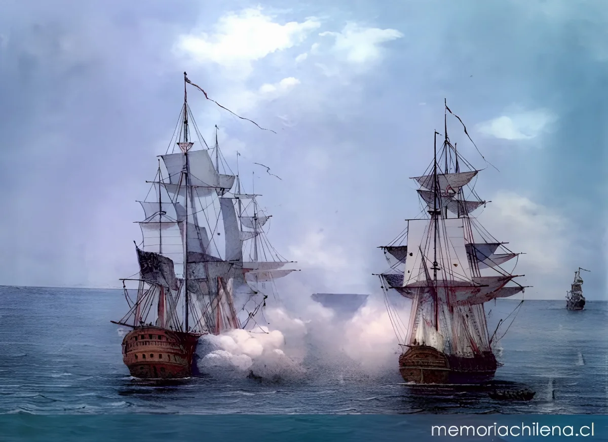 Combate entre dos fragatas, hacia 1800 — 1800 | Chile de Ayer
