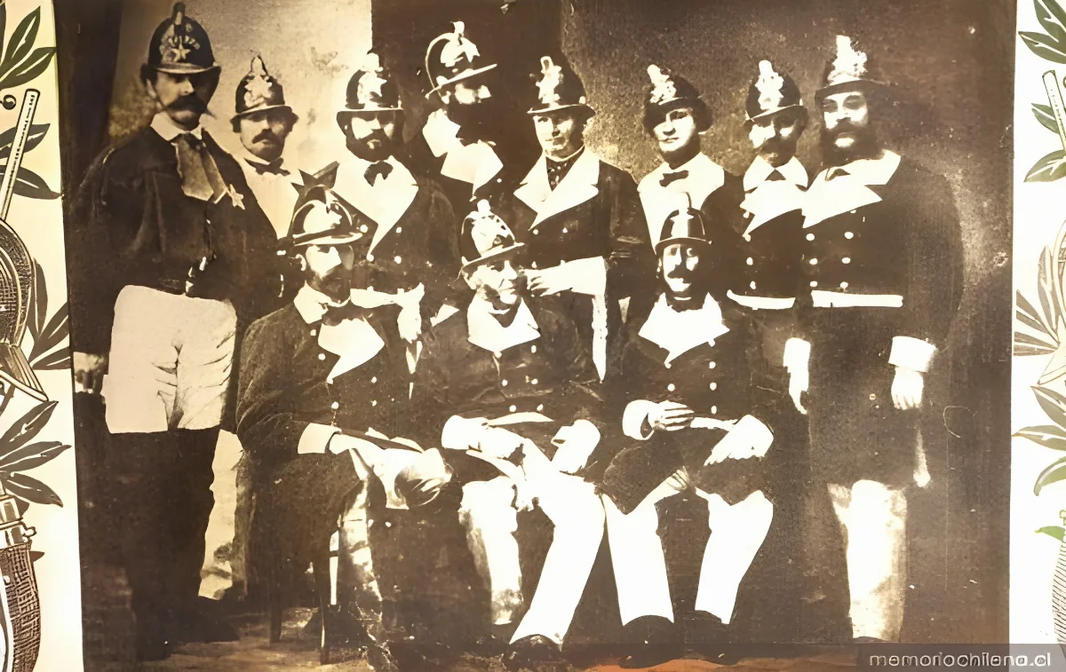 Primer Directorio del Cuerpo de Bomberos de Santiago, hacia 1870 — 1870 | Chile de Ayer