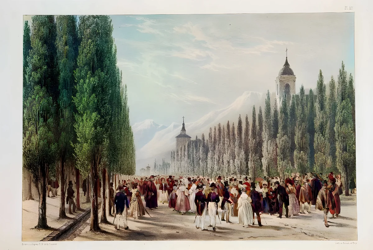 La Cañada, paseo público de Santiago, 1828 — aprox. 1828–1930 | Chile de Ayer