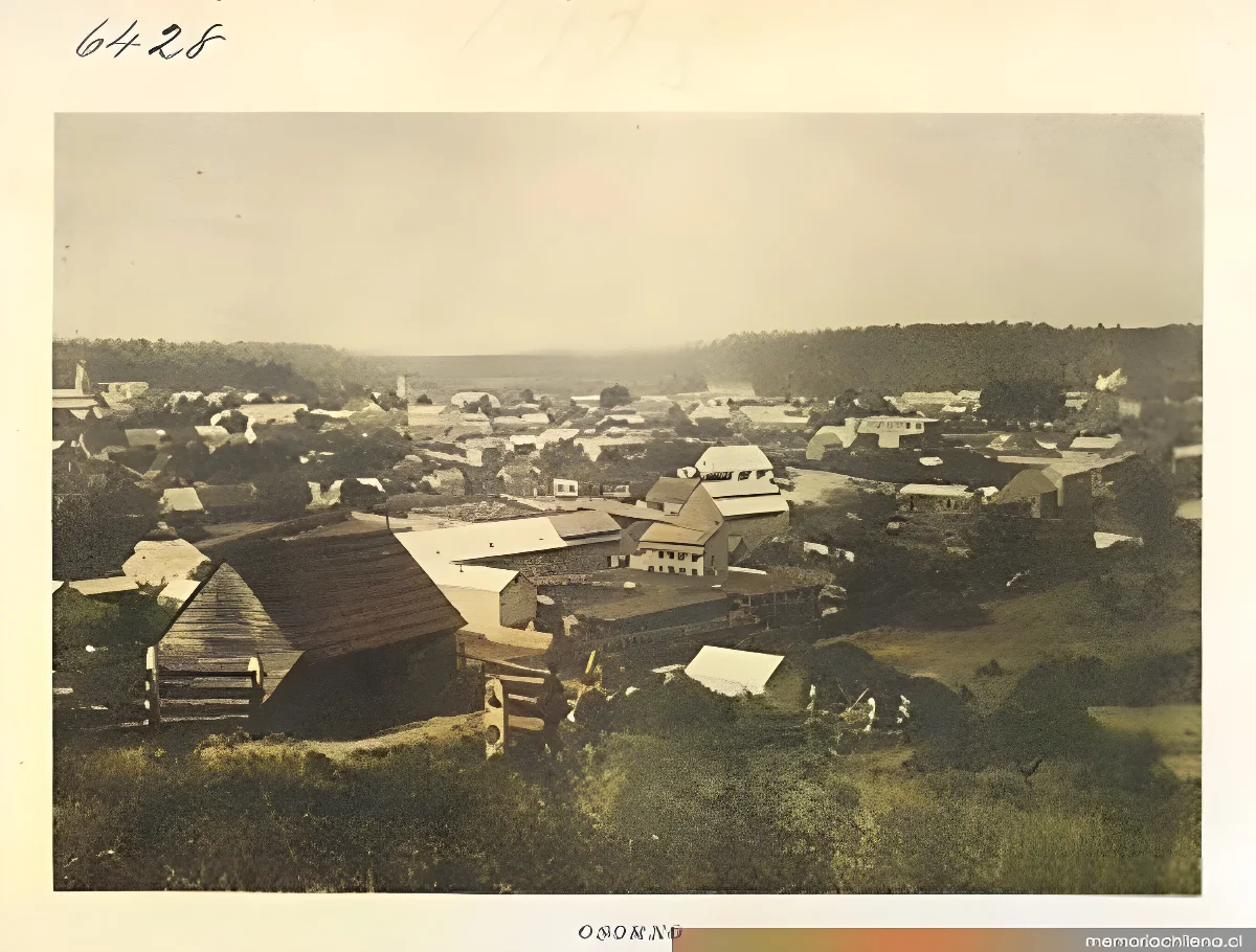 Osorno vista general con campos y bosque, circa 1930 — 1930 | Chile de Ayer