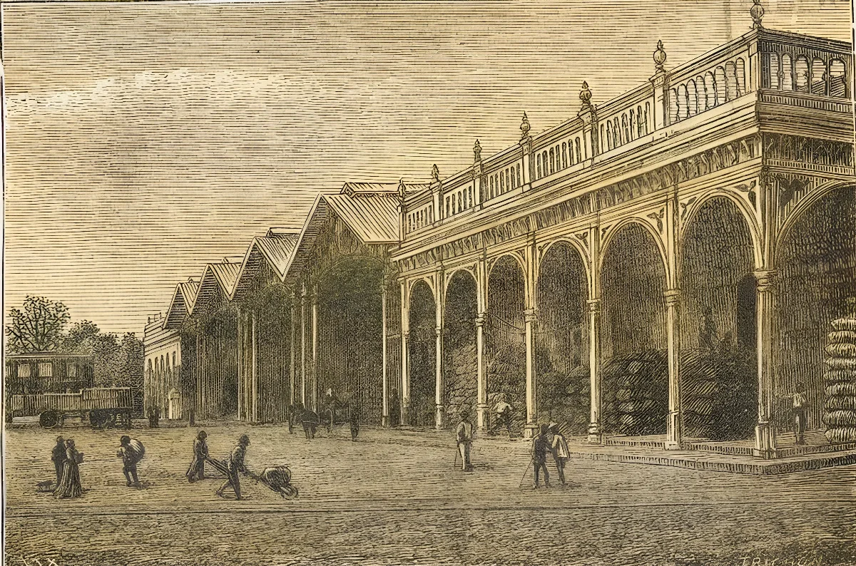 Santiago - Vista interior de la estación de los ferrocarriles (1872) — 1872 | Chile de Ayer