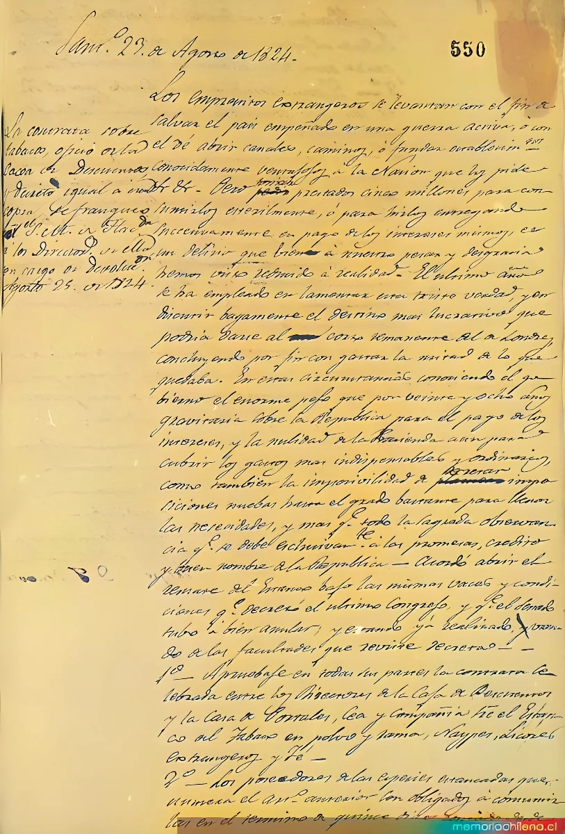 Oficio del senado en que se remite al ejecutivo el acuerdo sobre el estanco del tabaco — 1824 | Chile de Ayer