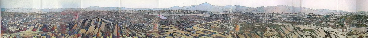 Dibujo panorámico de Santiago de Chile en 360 grados, 1855 — aprox. 1855–1930 | Chile de Ayer