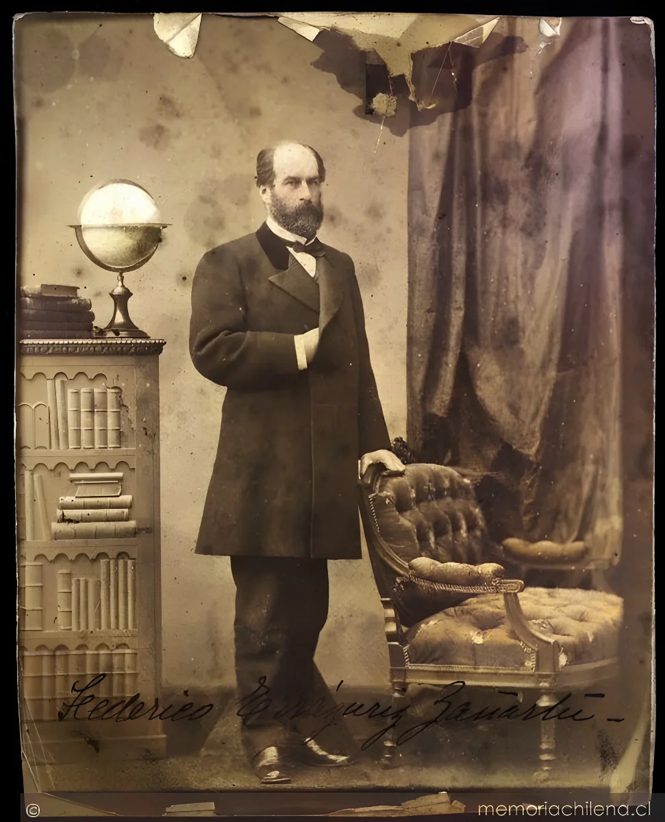 Federico Errázuriz Zañartu con globo terráqueo y biblioteca — aprox. 1900 | Chile de Ayer