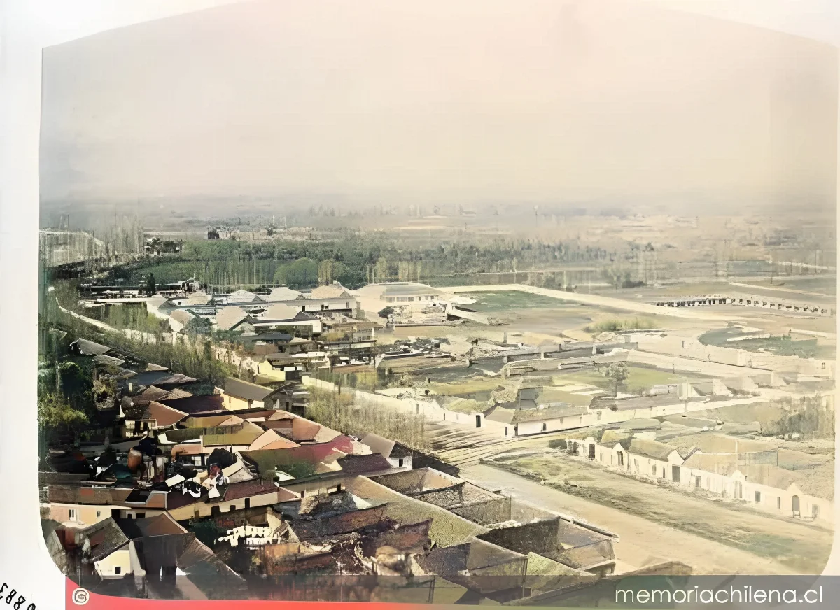 Ciudad de Santiago, se observa la maestranza Vicuña Mackenna, 1860 — 1860 | Chile de Ayer