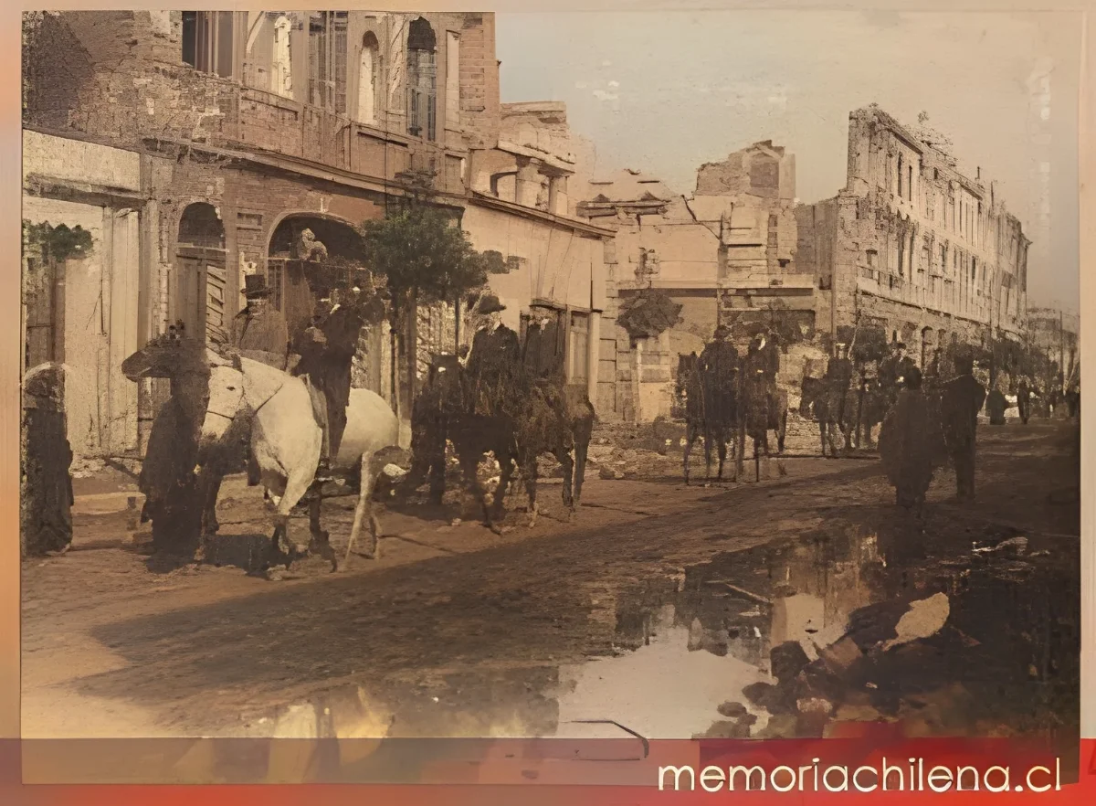 Terremoto de Valparaíso: el presidente electo Don Pedro Montt, primer Alcalde, Intendente y Ministros de Estado, visitando las ruinas, 1906 — 1906 | Chile de Ayer