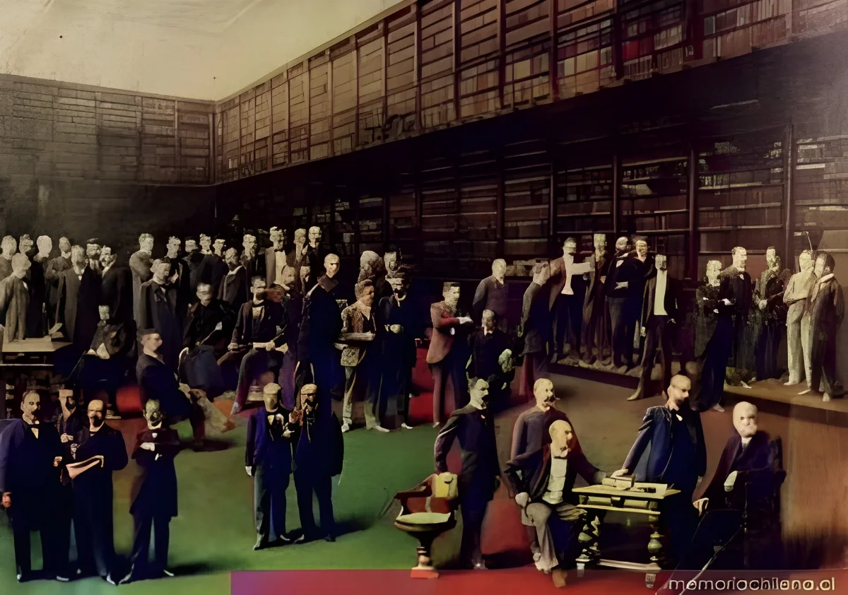 Retrato colectivo en la biblioteca del Instituto Nacional, hacia 1900 — 1900 | Chile de Ayer