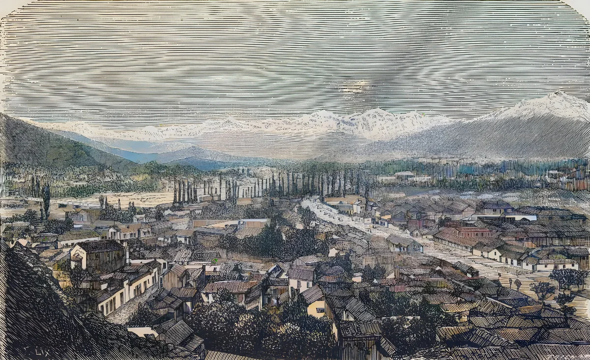 Santiago - Vista general tomada del cerro de Santa Lucía (1872) — 1872 | Chile de Ayer