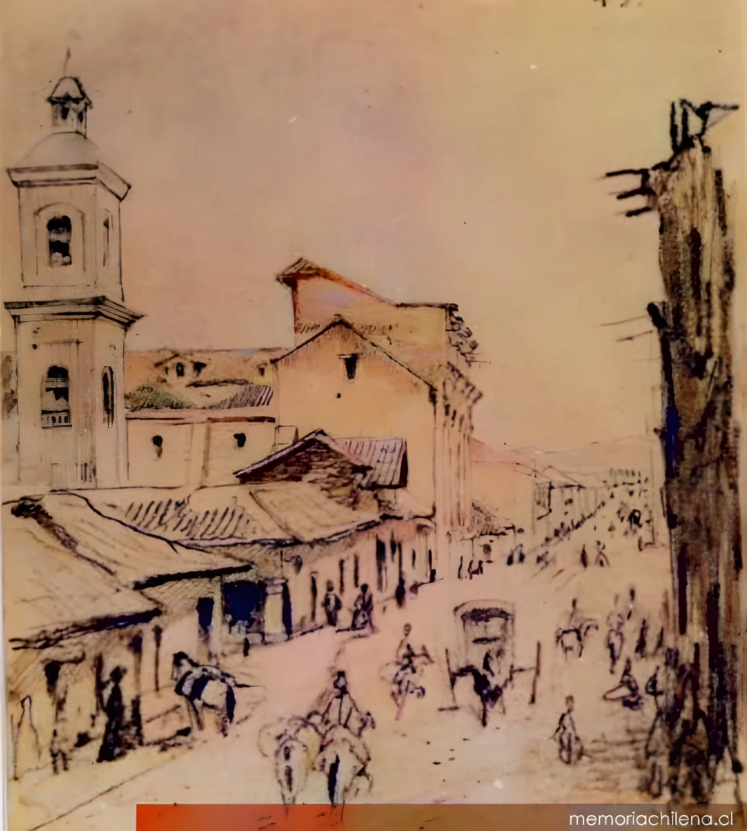 Calle de Santiago, hacia 1840 — 1840 | Chile de Ayer