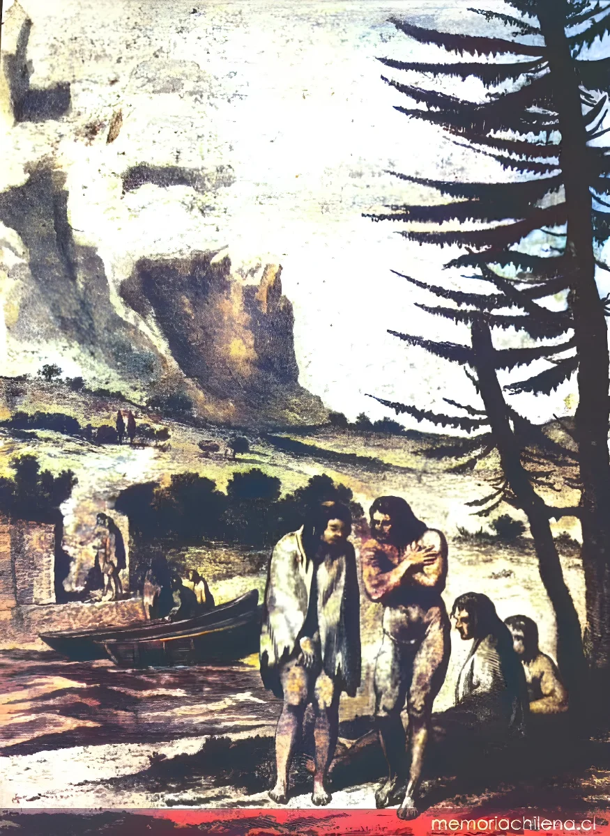Habitantes del Estrecho de Magallanes llamados patagones, hacia 1800 — 1800 | Chile de Ayer