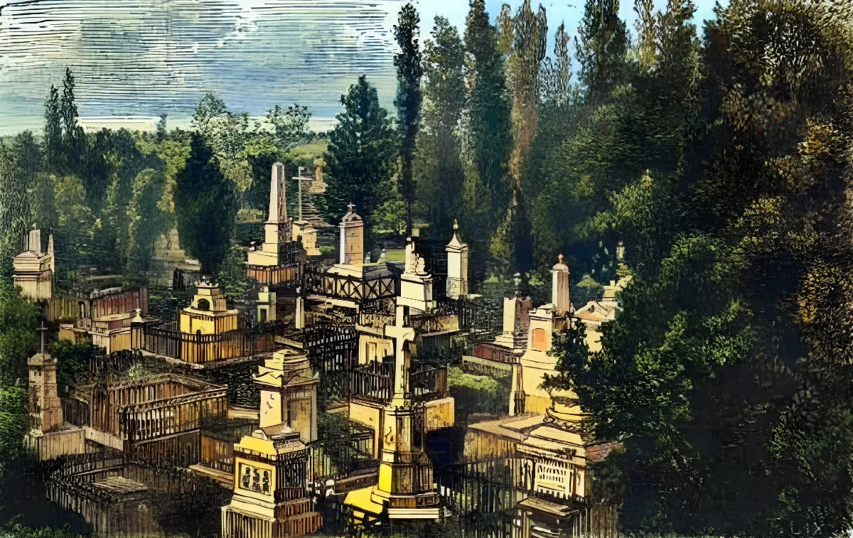 Santiago - Vista parcial del Cementerio (1872) — 1872 | Chile de Ayer