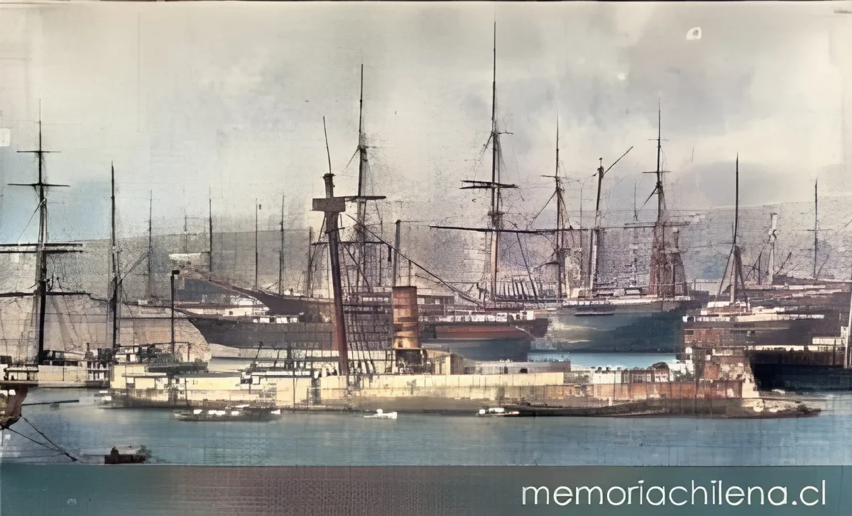 El Huáscar recalando en Valparaíso, después de su captura en Angamos, hacia 1880 — 1880 | Chile de Ayer