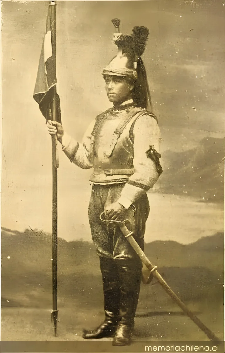 Soldado de la caballería boliviano del Escuadrón Húsares de Bolivia en uniforme de parada, 1879 — 1879 | Chile de Ayer