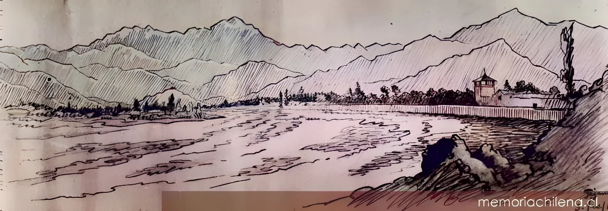 Tajamares del Río Mapocho, Santiago, 1835 — 1835 | Chile de Ayer