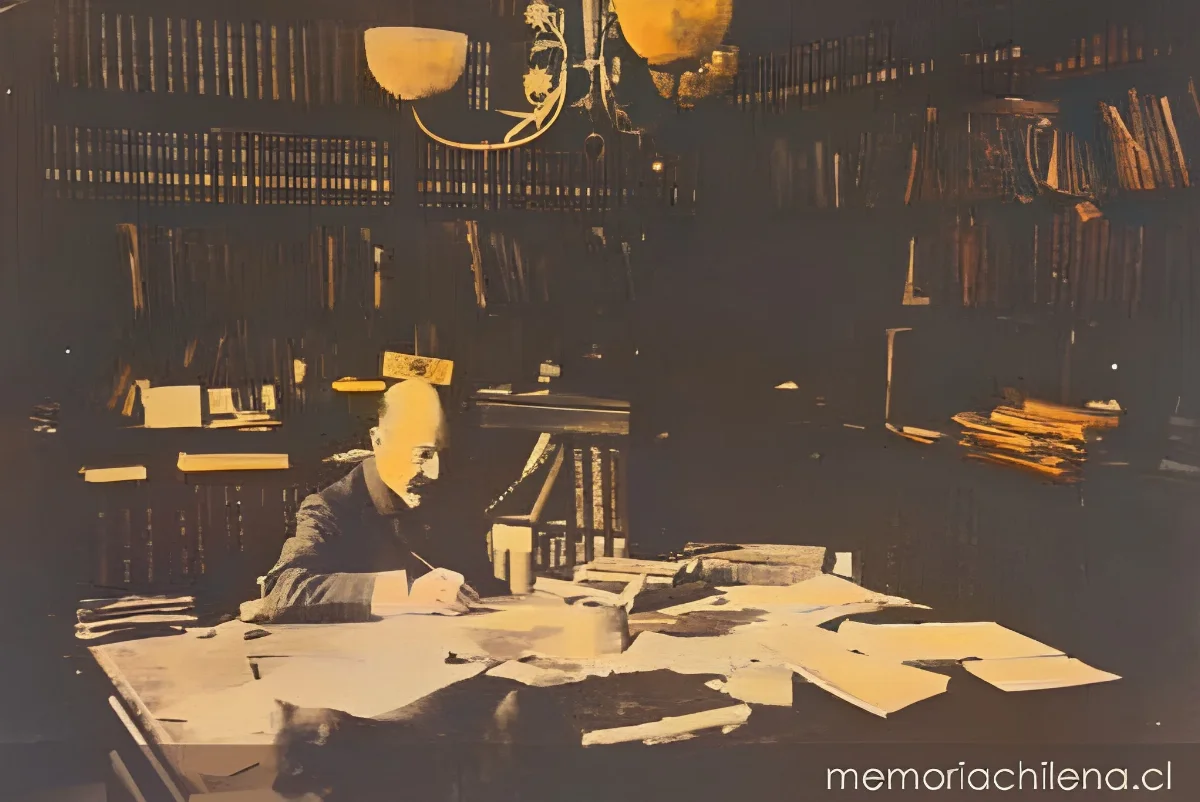 José Toribio Medina en el escritorio de Sala Medina, hacia 1930 — 1930 | Chile de Ayer