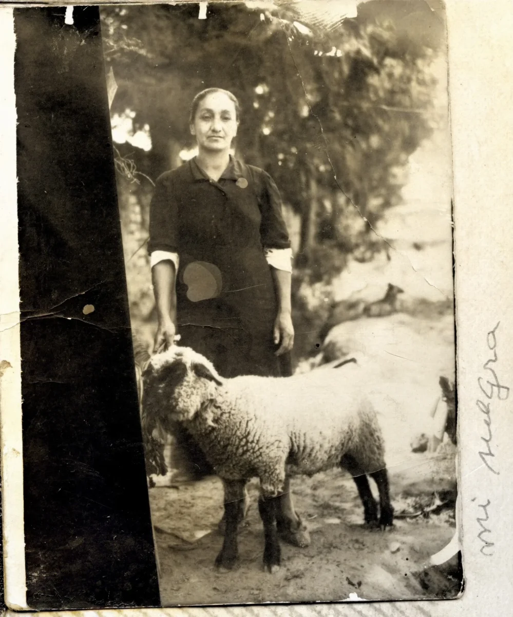 Eudocia Mauna sujetando un cordero — Calle Larga — 1958 | Chile de Ayer