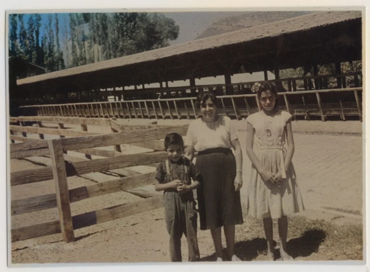 Habitantes de la Hacienda San Vicente en criadero de animales — Calle Larga — 1963 | Chile de Ayer