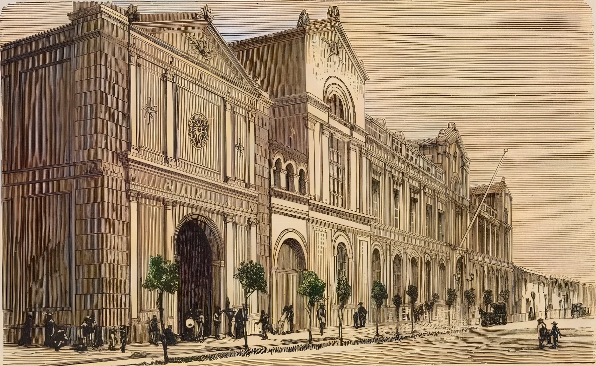Palacio de la Universidad (de Chile) e Iglesia de San Diego. — 1872 | Chile de Ayer