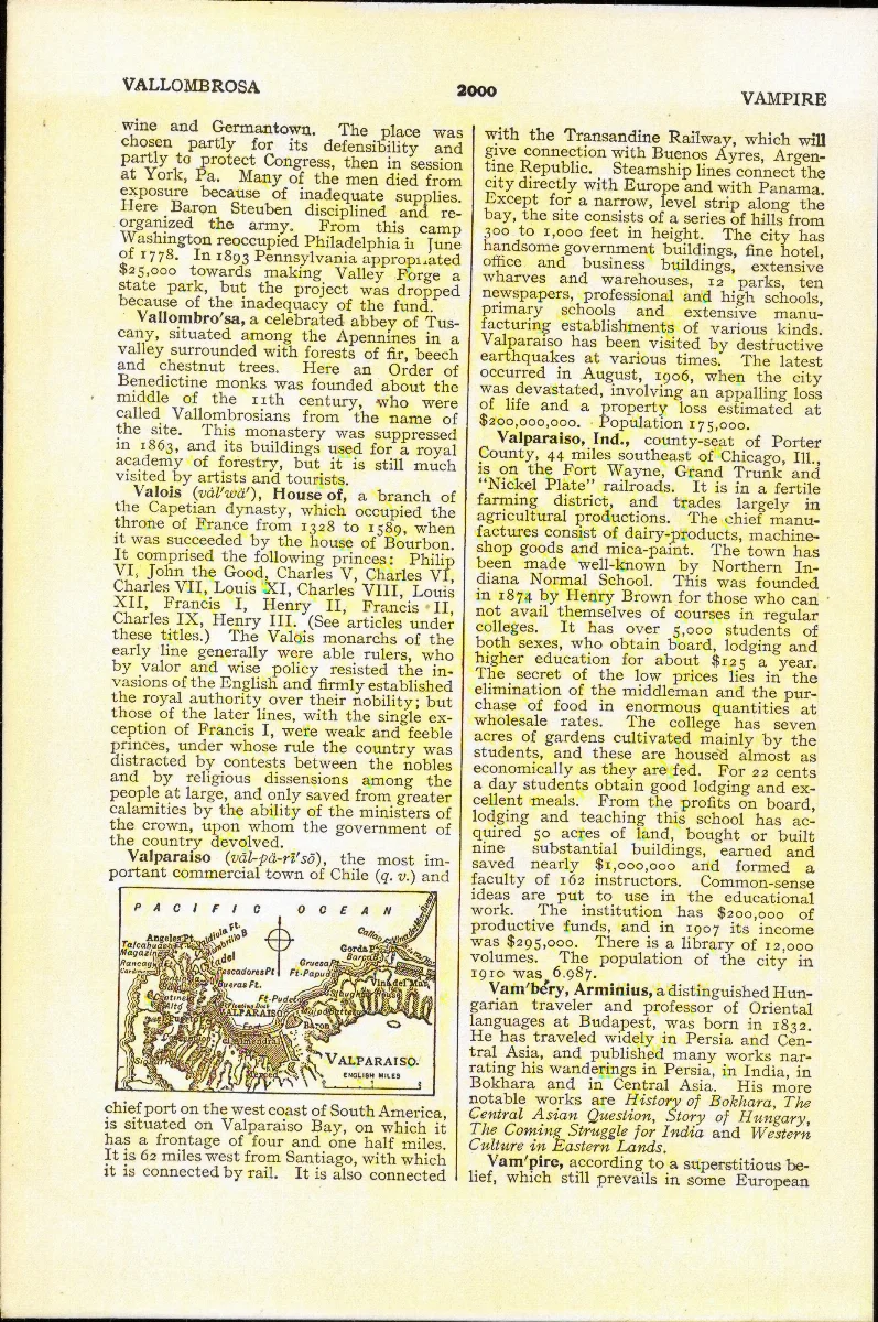 Mapa histórico de Valparaíso en enciclopedia — aprox. 1890–1930 | Chile de Ayer