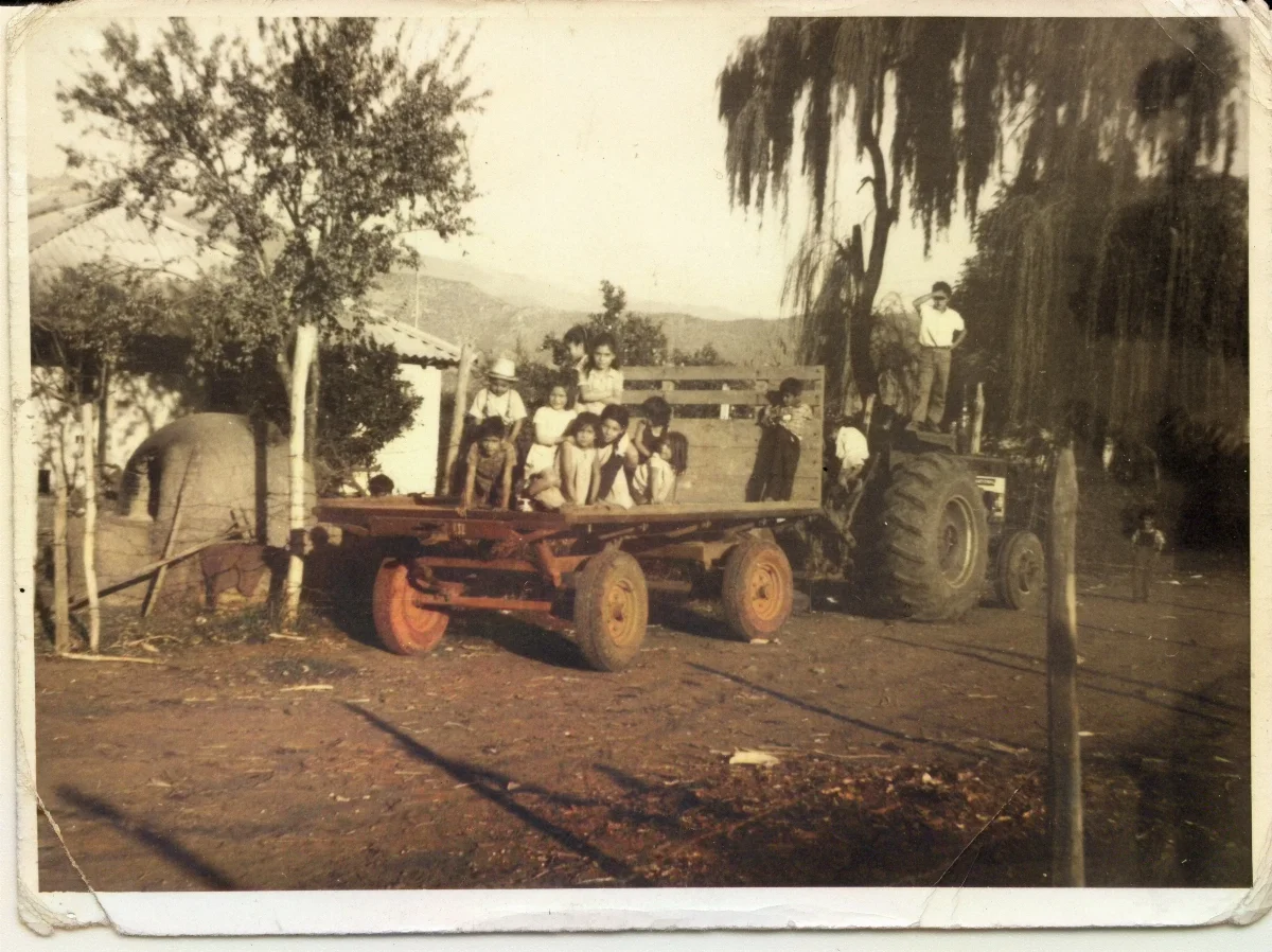 Niños amigos en carro coloso de La Caldera Vieja — Calle Larga — 1972 | Chile de Ayer