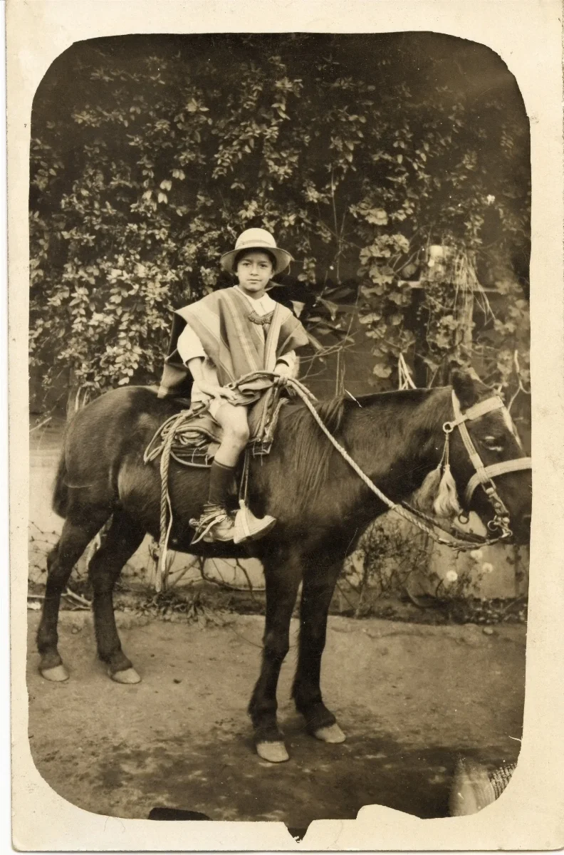 Niño montando a caballo — Calle Larga — 1920 | Chile de Ayer