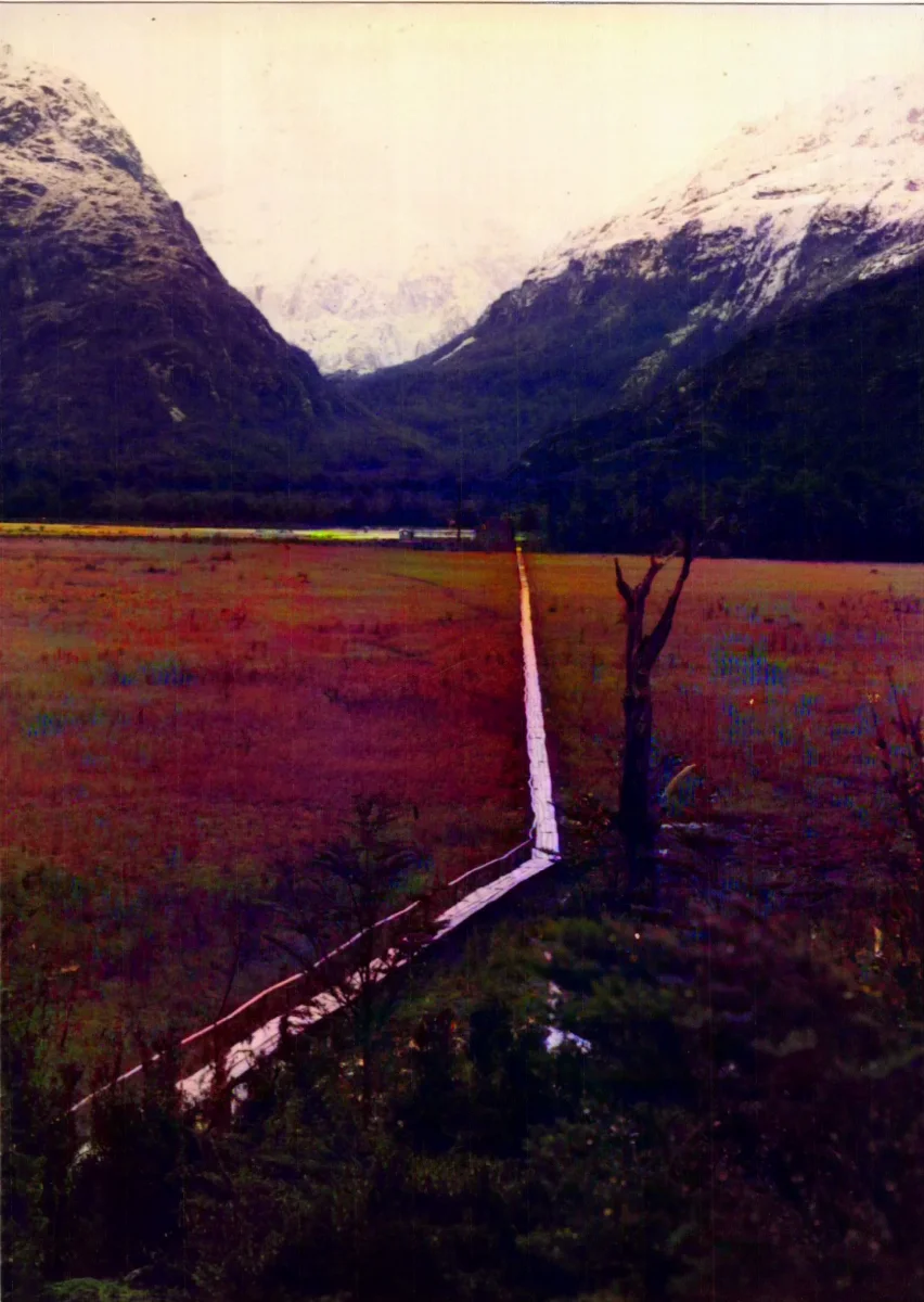 Vista hacia aeródromo — Caleta Tortel — aprox. 1986 | Chile de Ayer