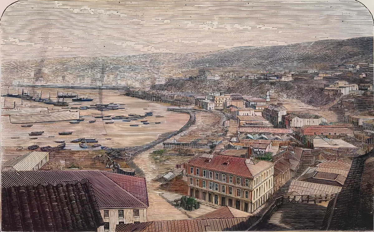 Valparaíso - Vista del puerto, tomada del cerro del Castillo — 1872 | Chile de Ayer