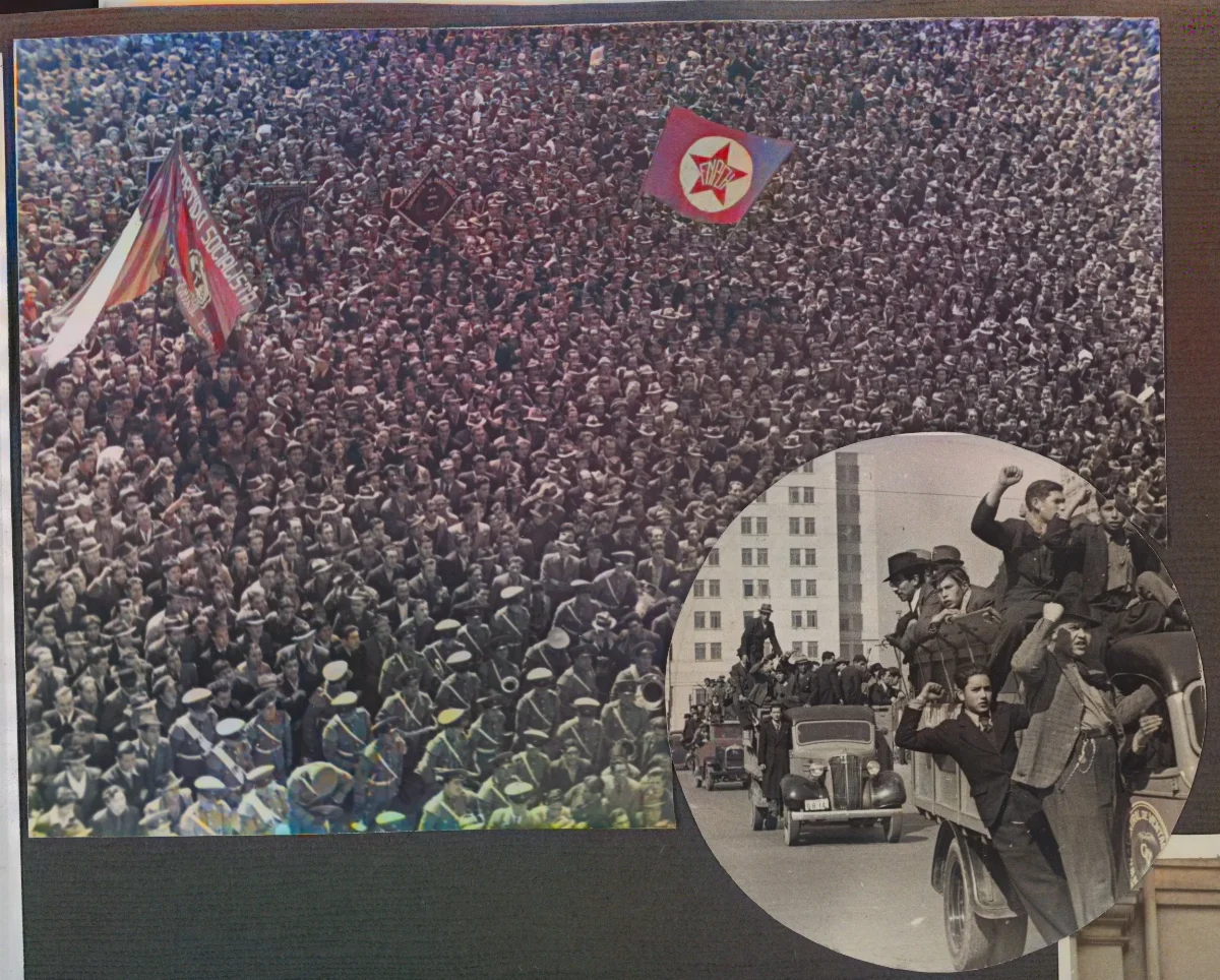 El pueblo de Chile celebrando la ascensión al mando del Presidente Pedro Aguirre Cerda — Santiago — 1938 | Chile de Ayer