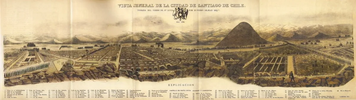 Vista panorámica de Santiago desde el cerro Santa Lucía, 1867 — 1867 | Chile de Ayer
