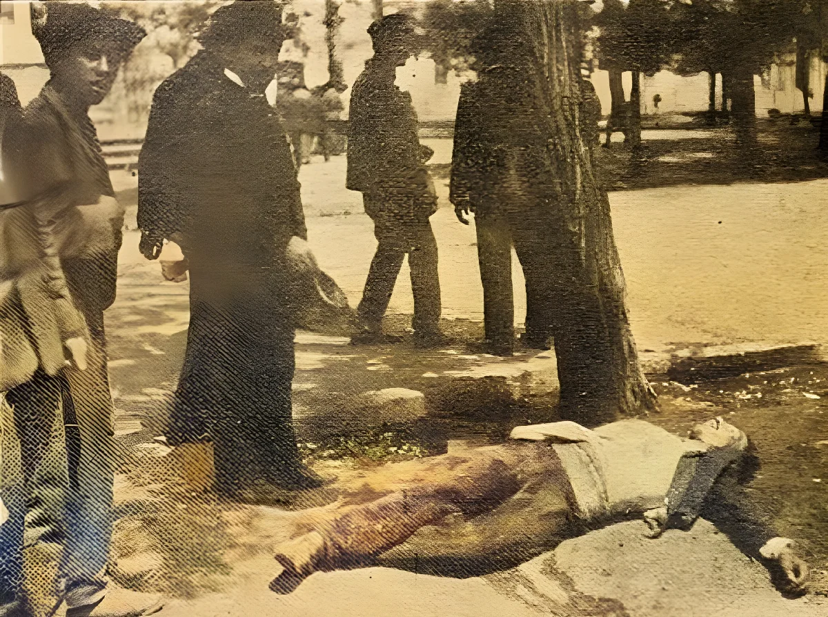 Mitin de la carne - herido a bala en asalto — 1905 | Chile de Ayer