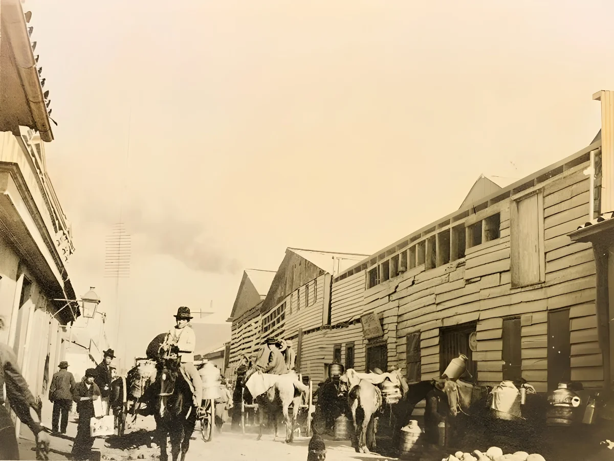 Repartidores de leche en una calle desconocida de Valparaíso, en el año 1916 — 1916 | Chile de Ayer