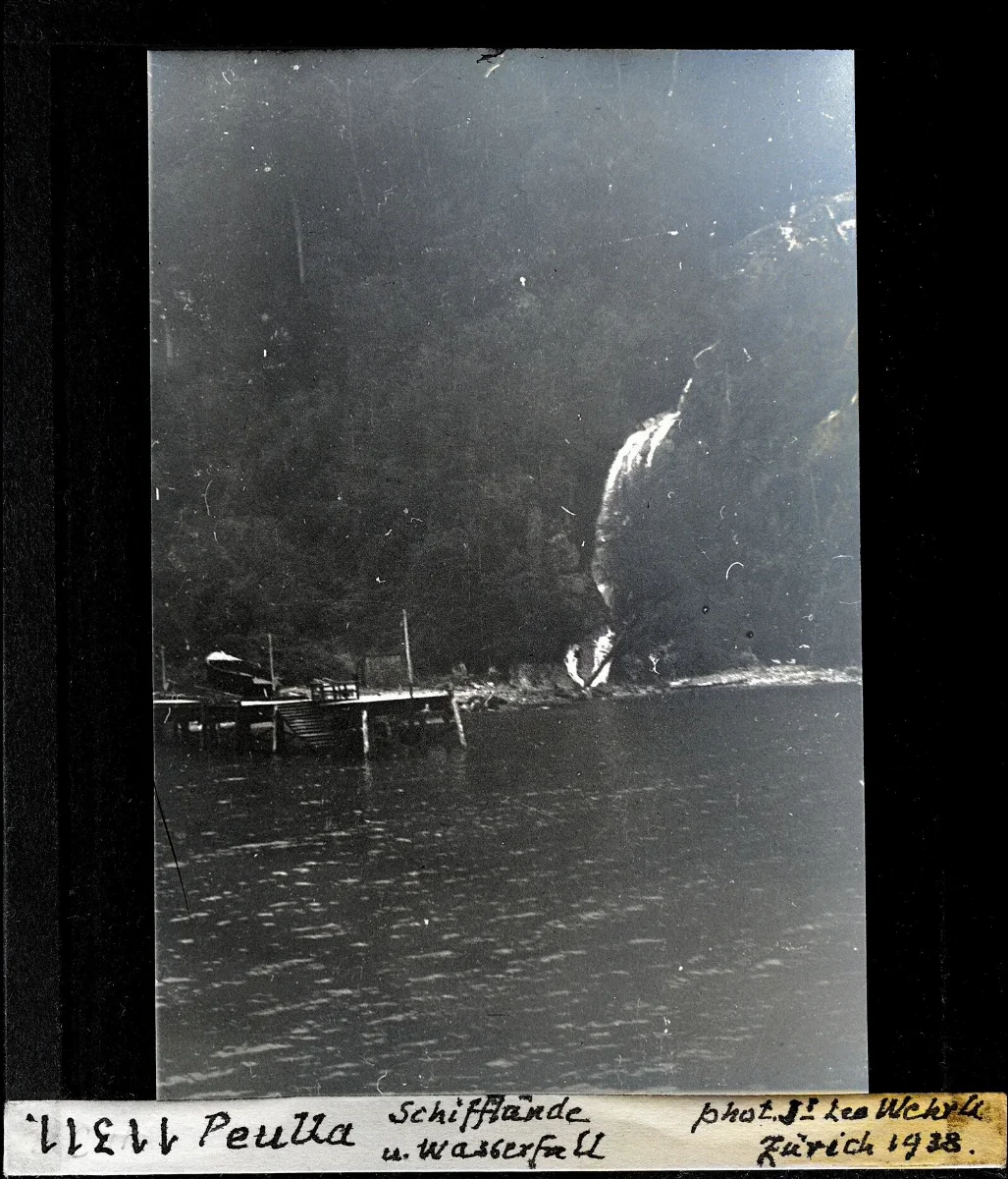 Peulla, embarcadero y cascada — aprox. 1938–1940 | Chile de Ayer
