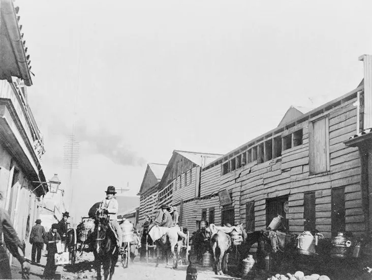 Repartidores de leche en una calle desconocida de Valparaíso, en el año 1916 — 1916 | Chile de Ayer